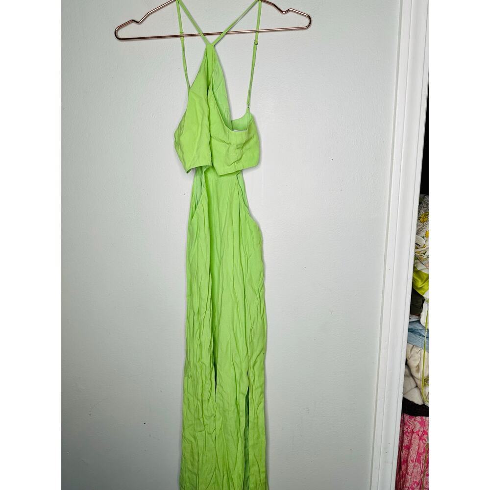 LOUNA Green Halter Cutout Middle Side Slit Vacation Midi Dress Size Extra Small